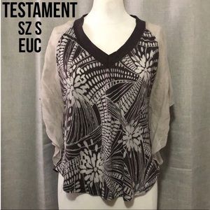 Gorgeous Blouse Style Top-Testament-Sz S-light weight-Grays-Rayon Blend-EUC